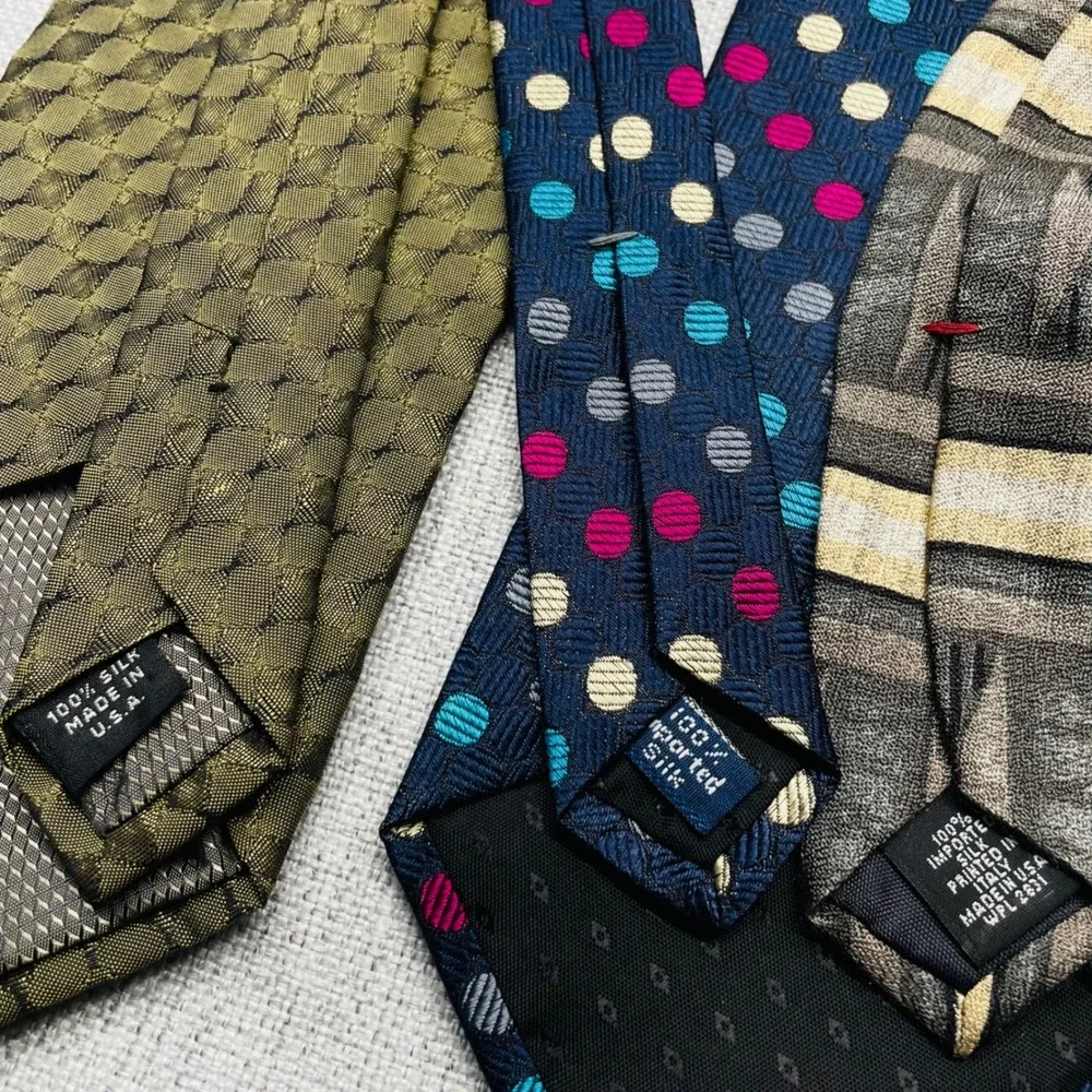 Lot of 3‎ Mens Silk Ties Bugatti Henry Grethel Mondo Seta Geometric Polka Dot